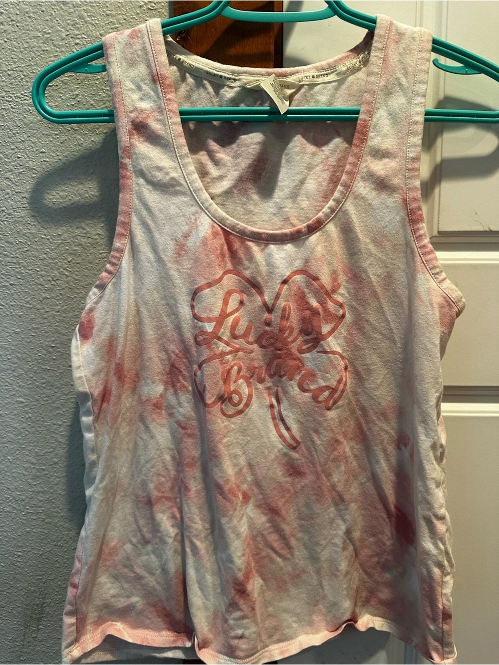 Lucky Brand Pink Tie-Dye Clover Graphic Tank